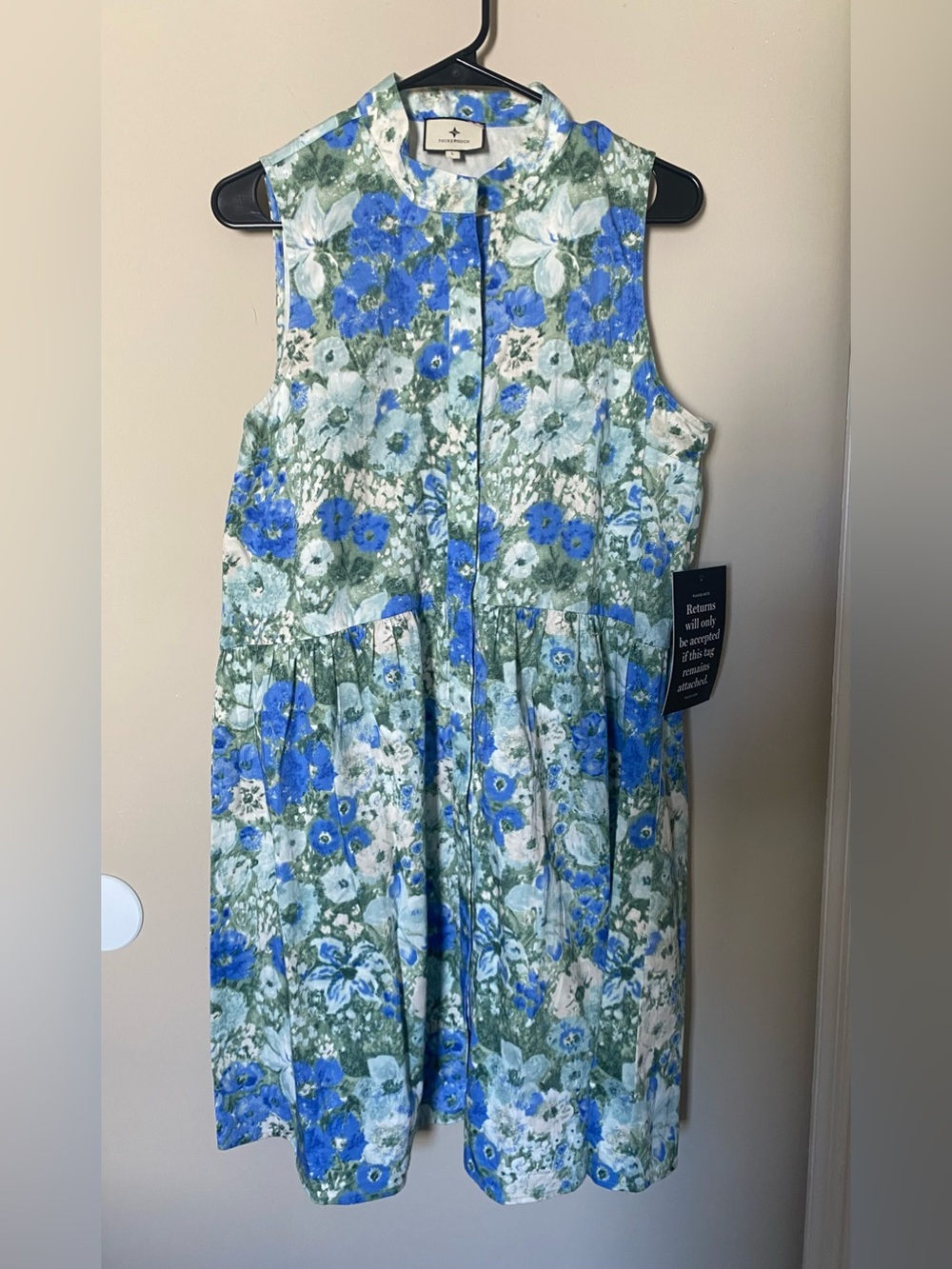 NWT Tuckernuck Blue & Green Floral Sleeveless Shirt Dress